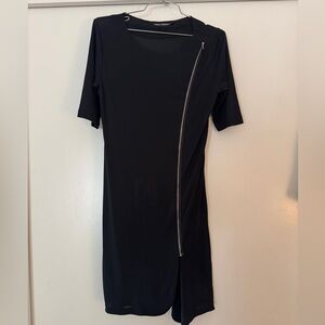 Filippa K Black Asymmetrical Zip Dress Minimalist Size S Vintage Y2K